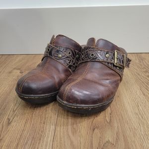 Boc Born Concept Brown Leather Clogs Mules Strap & Buckle Women's size 8
